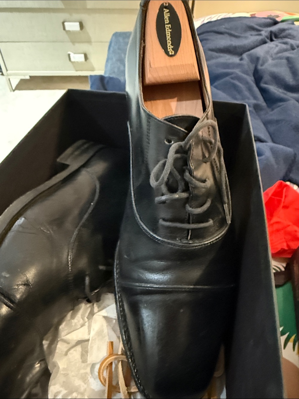 Allen Edmonds Black Leather Cap-Toe Derby Shoes